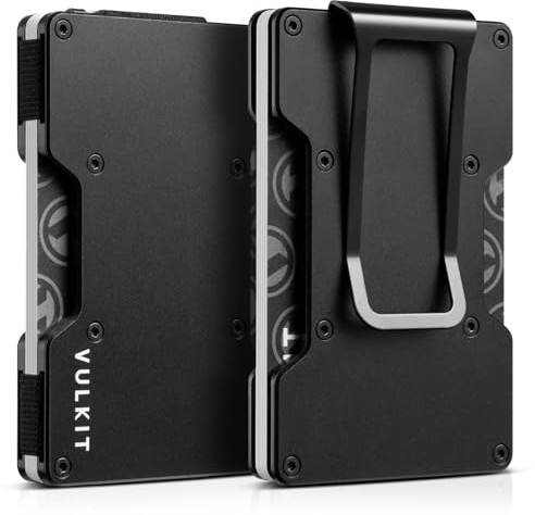 VULKIT Kartenetui Herren mit Geldklammer Metall Slim Wallet Kreditkartenetui RFID Schutz Geldbörse Herren Klein für 12–15 Karten, Schwarz