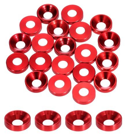 QUARKZMAN Arandelas Cónicas Avellanadas M4 Agujero Diámetro 4.1mm Arandelas de Cabeza Cónica de Aluminio para Tornillos RC/FPV/PC/Drone/Modelos Paquete de 20 (Rojo Intenso)