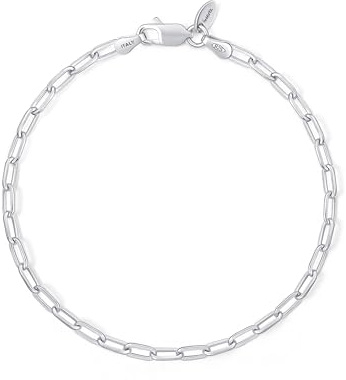Amberta Damen Herren Echt Büroklammer Armband aus Sterling Silber | Italienisches Armband Charms Silber | Gliederarmband Silber Büroklammer Armband