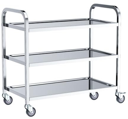 VELPAX 3 Tier Stainless Steel Kitchen Utility Cart, 750×400×835MM Large Rolling Catering Storage Cart, Serving Trolley with Locking Wheels for Kitchen, Hotels, Restaurants