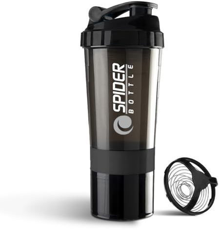 K-MART Protein Shaker Bottle 500ml with Extra Compartment | BPA-Free Protein Bottle Shaker for Protein Shakes | Leak Proof & Dishwasher Safe | Protein Shake Gym Bottles for Men & Women (Black)