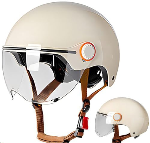 DXDRT Retro Open Face Motorrad Helm - Vintage Elektrische Roller Moped mit Clear Visor, Licht Atmungsaktiv Quick Buckle für Erwachsene