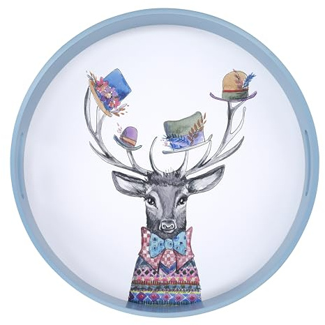 MIKASA X Tipperleyhill Plateau de Service Rond Élégant pour Repas et Boissons, Motif Cerf, 40 cm, Cadeau Original