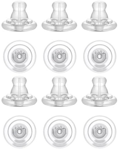 12 Stück Ohrstecker Verschluss Silikon,Sport Ohrringe Stecker Verschlüsse,Silber Ohrring Verschluss Silikon Ohrring Stopper Abkleben für Ohrringe Verschluss Ohrringheber,Flachem Ohrringverschlüsse