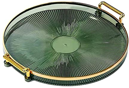 Plateau de service rond de luxe avec poignées – Organisateur décoratif pour bijoux, maquillage, salle de bain et salon, design vert élégant, 27 cm