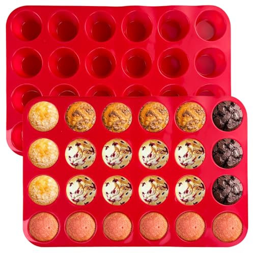 Xpieoyrm 2 Pezzi Stampo Muffin Silicone, Stampi Muffin Silicone per 24 Muffin, Riutilizzabile Stampo Muffin, Teglia da Forno Antiaderente, senza BPA, facile da pulire, per Cupcake