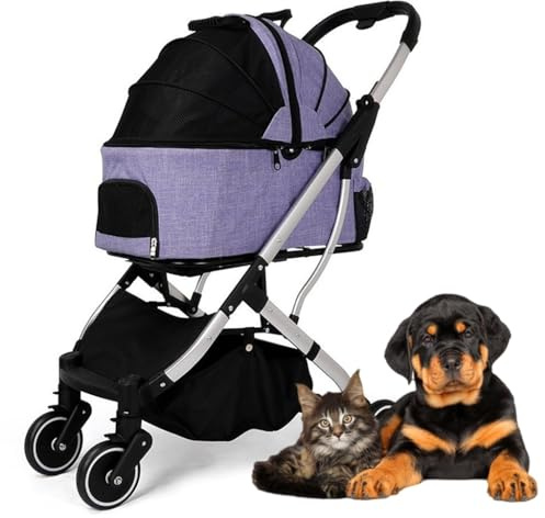 Zusammenklappbarer Hundewagen, Haustier-Kinderwagen, Hundewagen for mittelgroße und kleine Hunde, Katzen-Hundewagen, Reiseträgerwagen, abnehmbarer Hundewagen, Kinderwagen, Netz mit großer Kapazität(Pu