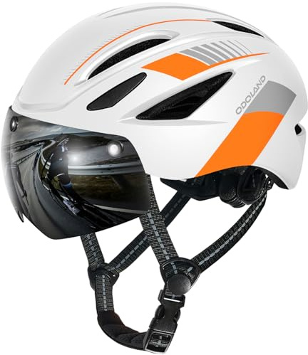 Odoland Adults Bike Helmet with Removable Magnetic Sun Visor, Adjustable Dial Fit Bicycle Cycling Helmet for Mountain Road Bike, Certified Lightweight MTB Ebike Helmet for Men Women, Matte White