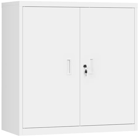 WOLTU Aktenschrank abschließbar, Ordnerschrank mit höhenverstellbarem Einlegboden, Metallschrank mit Schloss, Büroschrank Lagerschrank Mehrzweckschrank, Weiß, B90xH92xT40 cm