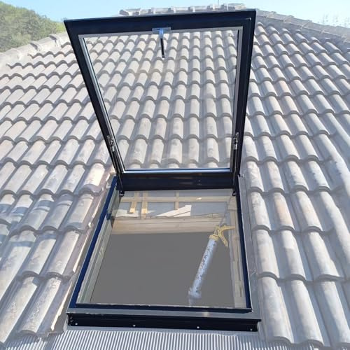Trappe de Toiture Sol Puits De Lumière Pour Véranda, Cache-puits De Sortie Étanche À La Pluie Avec Double Vitrage Trempé, Trapillon D'accès Au Toit De Grenier Robuste Pour Sous-sols Et Entrepôts(34x3