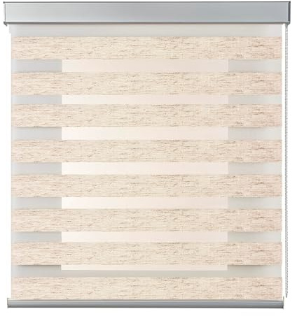 PARAMAISON Tenda a Rullo con Cassonetto per Interni Giorno e Notte, Struttura in Alluminio, Catenella, Tenda Doppia Posizione e Luminosità Variabile | 120x300 Lino/Acciaio