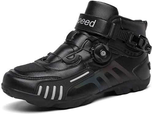 Hiuzylqx Chaussures Moto Hommes Bottes de Moto Cuir Motard Street Casual Antidérapantes et Respirantes Bottes Biker avec Coussinet de Changement Vitesse, Semelle antidérapante