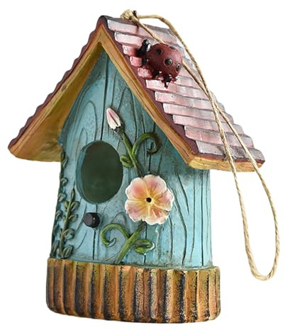 Außerhalb von Vogelhäusern, Vogelhaus für Baum,Harz handgeschnitztes Vogelhaus - Bunte Nistkiste, Gartendekoration, Baumhalterdeverzierungen, dekoratives Haustierhaus für Bluebird