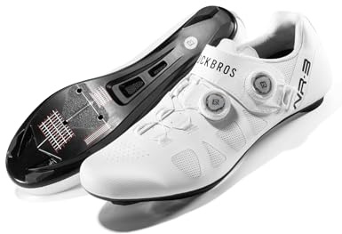 ROCKBROS Cykelskor män kvinnor landsvägscykel skor dubbel justerbar knopp kompatibel med SPD-SL/KEO-klossar för racing och träning svart vit 7-12, Vitt, 39.5 EU