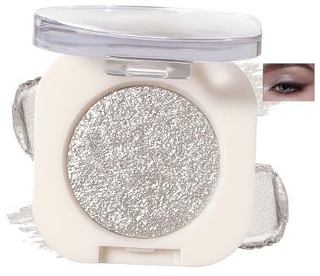 Silver Glitter Eyeshadow, Single Pressed Powder, Shiny Shimmer Finish, Highly Pigmented & Blendable, Waterproof & Long-Lasting, Travel-Friendly for Women