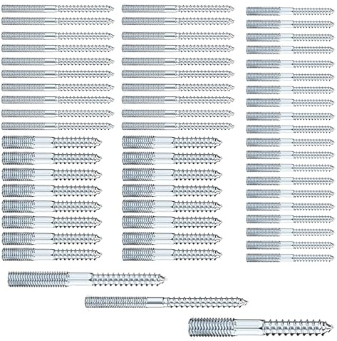 60 Stück Stockschrauben M6 x 80/M8 x 60/M8 x 80mm: Torx Stockschrauben, Schraubstifte aus verzinktem Stahl, Doppelgewindeschrauben für Rohrschellen, Möbelmontage, Holzgelenke und Möbelbeine