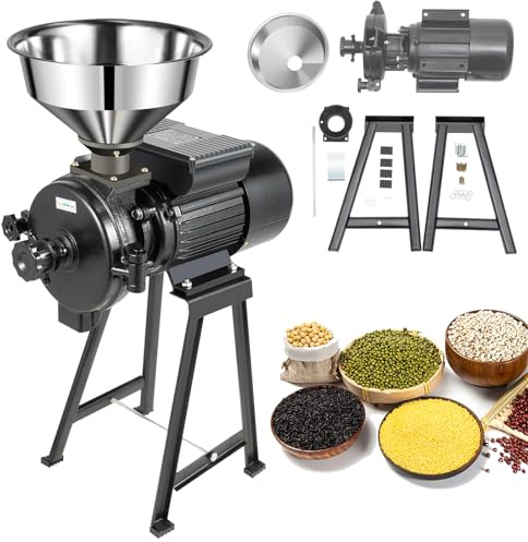 1500W Electric Grain Grinder Mill, with Funnel, 50（kg/h）, Commercial Ultra-fine powder grinding machine, Flour Dry Wet Cereals Grinder, for Wheat, Corn