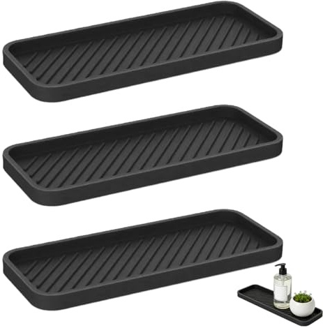 3 stycken diskhoar droppmatta smal, 23 x 9 cm droppmatta diskbänk svart liten, halkfri liten plastmatta för kök, diskar och badrum för torkning av svampar, borstar, tvål