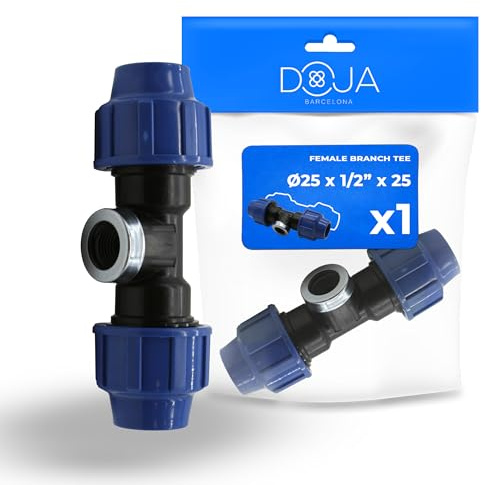 DOJA Barcelona Raccordo a T per Tubi PE Femmina per MDPE - 25x1/2x25 - Tee Idraulica a Compressione per Tubo Acqua - Connettore Rapido, Robusto, Installazione Semplice e Collegamento Sicuro