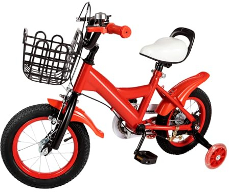 AOAPUMM Bicicletta per bambini da 12 pollici con sella regolabile, bicicletta per bambini per ragazzi e ragazze di età 3-9 anni rosso/giallo/blu (rosso)