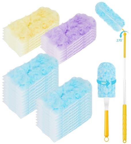 Hysagtek Flash Dust Magnet Starter Kit - 30PCS Disposable Fluffy Duster Refills, Extendable & Bendable Handle, 360° Electrostatic Dust Lock, Soft & Non-Scratch for Home, Car & High Reach Cleaning