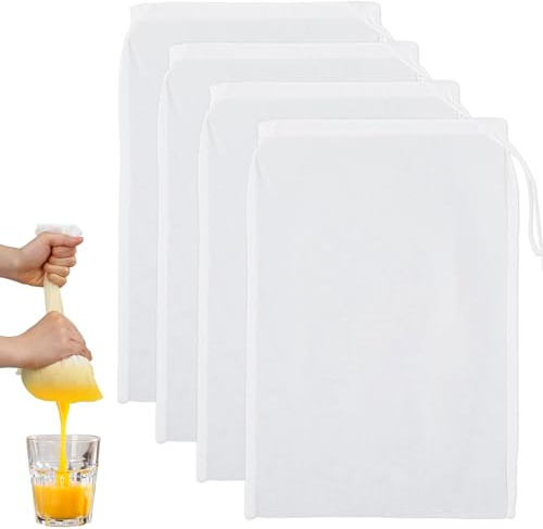 4Pcs Muslin Cheese Cloths for Straining or Cooking,Reusable Micron Fine Mesh Filter Bags, 100 Mesh Ideal for Home Baking,Cheesecloth, Food Safe Cotton for Kitchen Straining Tasks