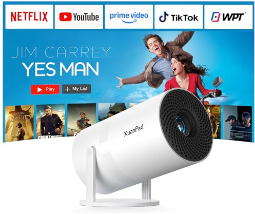[Compatible with Netflix & Electric Focus] XuanPad Mini White Smart Projector 4K Support, WiFi & Bluetooth, Auto Keystone Correction, 210° Adjustable Stand, Dustproof – Home Projector for Bedroom