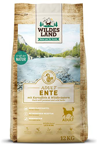 WILDES LAND – Ente | Trockenfutter mit extra hohem Fleischanteil und natürlichen Zutaten für ausgewachsene Hunde. Alleinfutter ohne Zusatzstoffe im Beutel | 12kg Ente