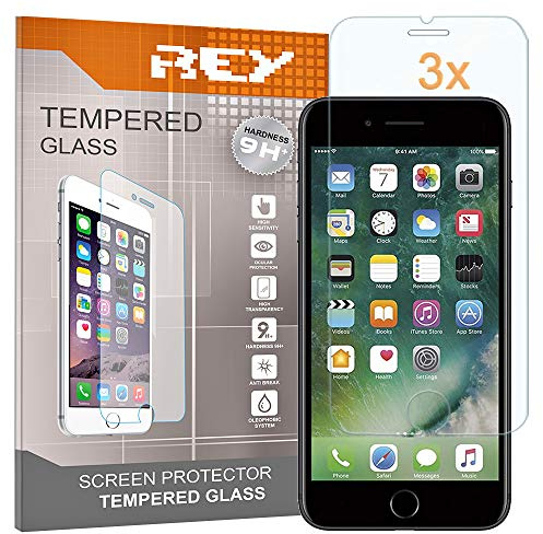 REY Pack 3X Bildschirmschutz aus gehärtetem Glas für iPhone 7 / iPhone 8 / iPhone SE 2020 / iPhone SE 2022 5G, Schutzfolie, Displayschutzfolie 9H+ Härte, Anti-Kratzen-Öl-Bläschen