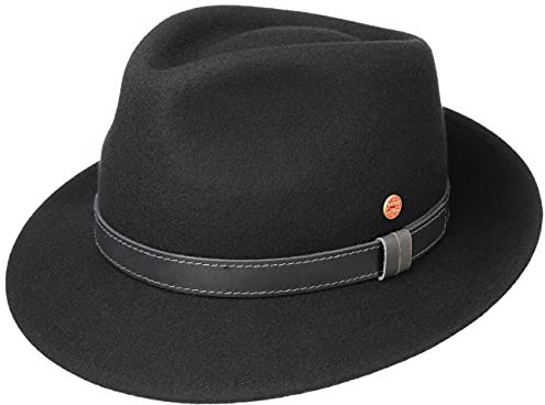 Mayser Denver Bogarthut Wollhut Fedora Outdoorhut Packable Lederband Made in EU Herren Sommer Winter schwarz 59 cm