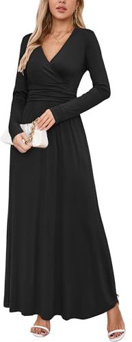 OUGES Women's Summer Spring Maxi Dress V Neck Short/Long Sleeve Ladies Casual Long Wrap Dress with Pockets