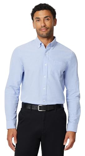 Amazon Essentials Camisa Oxford con Bolsillo de Manga Larga Hombre, Azul, XL