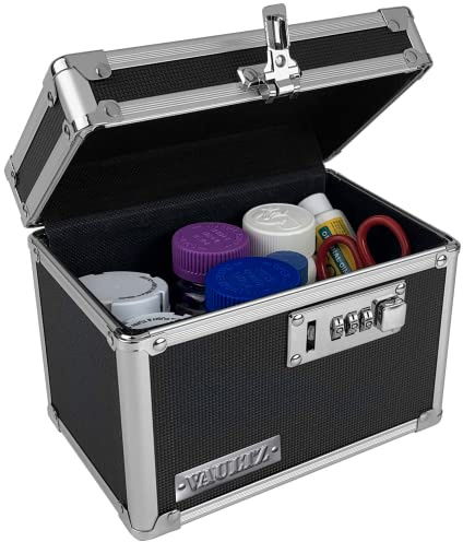 Vaultz Medicine Lock Box - 5 x 7 x 5 Inches - Secure Cabinet Safe with Combination Lock - Ideal for Medications and Small Valuables - Black