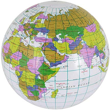 DIGITAL SPOT Globo inflable para niños, diseño de mapa del mundo, 60 cm, accesorio de 40 cm (paquete de 1), talla única