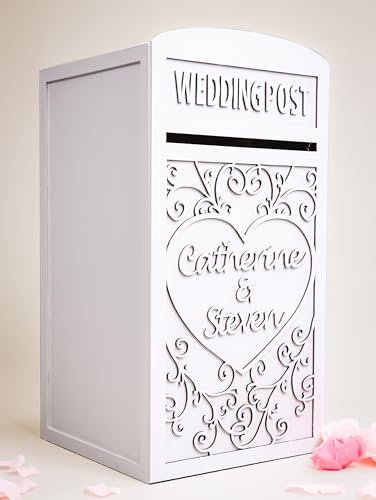 Personalised White Wooden Wedding Card Post Box With Lock & Keys, Large Locking Wedding Cards Box, Postbox for Cards at Reception, Events Card Collection Box