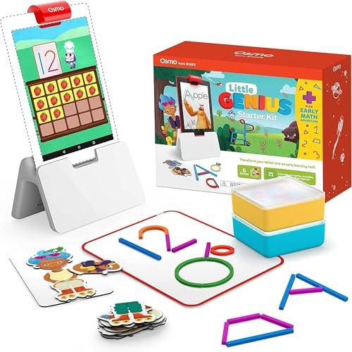 Osmo Little Genius Starter-Set für Feuer-Tablet + frühes Mathematikabenteuer – 6 Lernspiele – Alter 3–5 Jahre – Zählen, Formen und Phonik – STEM-Spielzeug (Osmo Fire Tablet-Basis enthalten)
