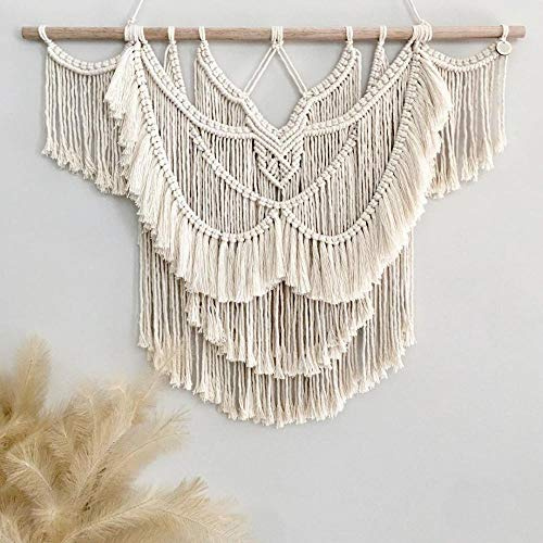 CBXSF Grande Tenture Murale en Macramé Bohème Murs Décor Tapisserie en Macramé Au-Dessus de la Tête Lit Tapisserie Tissée Macramé Rideau de Mariage en macramé,110cm(Largeur) X 85cm(Longueur)