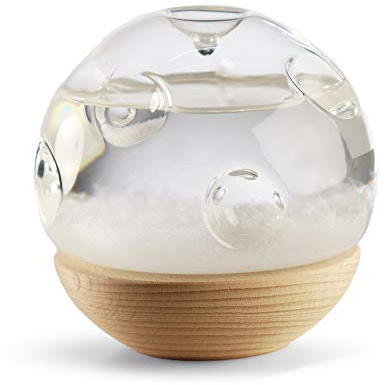 MonsterCadeaux Baromètre de Fitzroy en Verre en Forme de Lune avec Support en Bois, Station Météo à Cristaux