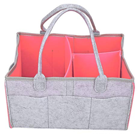 Zerodis Baby Windel Organizer, Caddy Filzfächer Mama Handtasche Filz Reise Make-up Halter Neugeborene Essentials für Babyparty Geschenke(Rosa)
