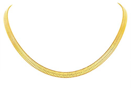 FindChic Choker Kette Damen vergoldet Flache Schlange Kette 51cm lang Sleek Halskette 5mm Goldkette Edelstahl Flachpanzerkette mit Schmuckbox für Mädchen Frauen