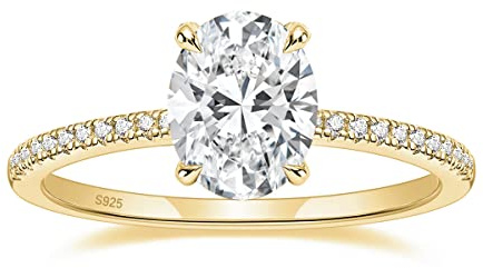 EAMTI 3CT 925 Sterling Silver Engagement Rings 14K Gold Plated Oval Cut Cubic Zirconia CZ Wedding Promise Rings for Her Stunning Wedding Bands for Women Size 8