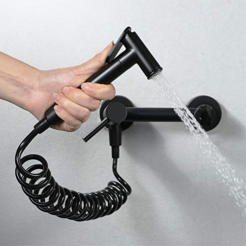 ALYHYB Schwarz Bidet Wand Warmwasser Messing Wasserhahn Sprayer Aufsatz für WC Gemischte Bidet Wasserhahn mit heißem und kaltem Wasser Einhand Wandmontage Bidet Sprayer Schwarz