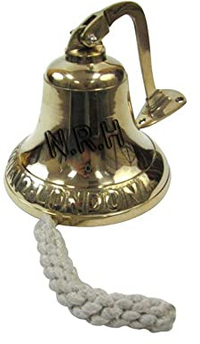 Appeso Parete Montabile Campana Nave 7 Ottone Massiccio Nave Campana Ottone Lucido Regalo Oggetto