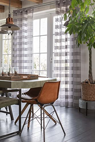Elbersdrucke Ösenschal Jonte 07 grau halbtransparent 255 x 140 cm Vorhang für Wohnzimmer Schlafzimmer Küche Flur Kinderzimmer