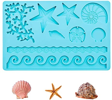 Moule Silicone Animaux Thème Marin, Coquillage Fondant Moule, Mer de Décoration Gâteau Etoile Mer, pour Gâteaux D'anniversaire, Fête Sur Le L'océan, (Morlight070)