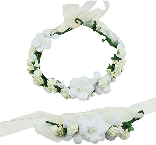 Brautmode Haarkranz Kranz, Florale Handgelenkblume, Blume Krone Stirnband, Weibliches Mädchen für Festival, Party, Hochzeit, Strand(Beige)