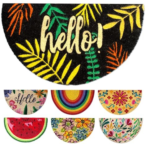LUA VIKA Fußmatte Kokos halbrund - Hello Tropical - 40x70 cm - Fussmatte Aussen und Innen - Fussmatten Haustür - Türmatte Außen - Fußmatten - Kokosmatte Fußmatte