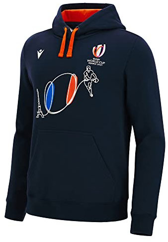 Macron Kapuzenpullover, Erwachsene, Frankreich, Rugby, World Cup 2023, offizielles Lizenzprodukt, blau, Small