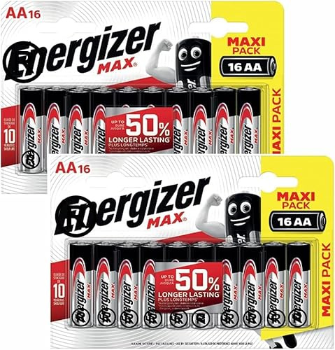 16 x Energizer Max AA Alkaline Batteries | 1.5V Mercury-Free & Leak Resistant | Longer Lasting Power & Better Performance | 10 Year Shelf Life, Pack of 16