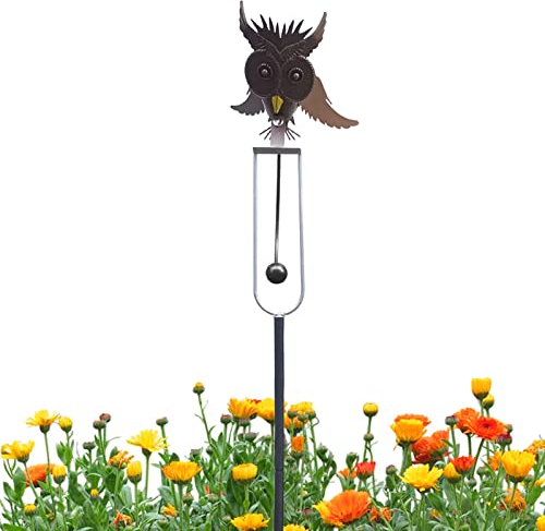 Kunst Vogel Windspiel Flügelschlag Gartenstecker Kinetische Metall Eule Wind Spinner Outdoor Innenhof Rasen Windmühle Einfache Installation,Brown,93cm